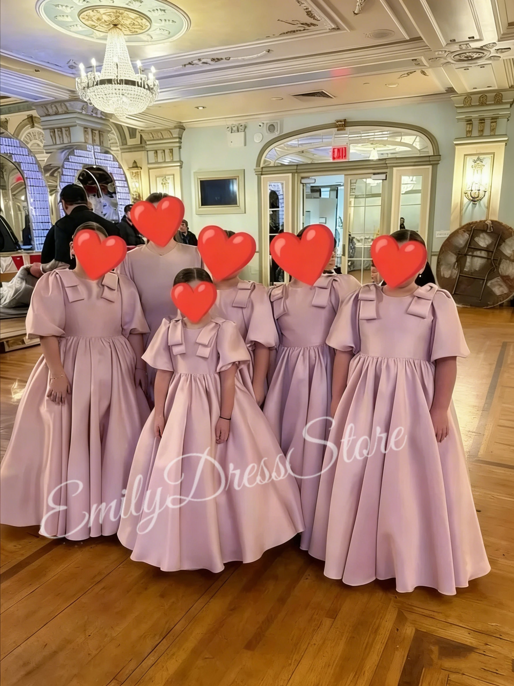 

Розовое атласное платье с цветочным узором для девочек на свадьбу с бантом, пышное платье с короткими рукавами и высокой талией, детское платье для первого причастия на день рождения