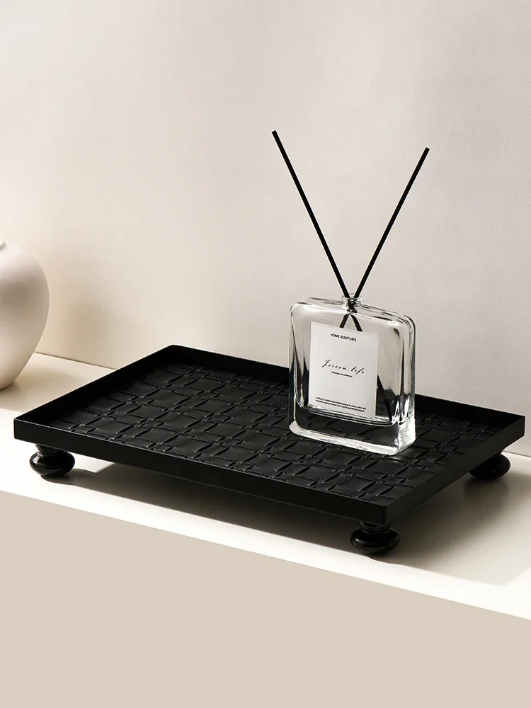 【Premium】Ahunderjiaz-Leather Rectangular Storage Tray, Hand-Woven, Desktop Decorative Trays, Home Decoration, Light Luxury