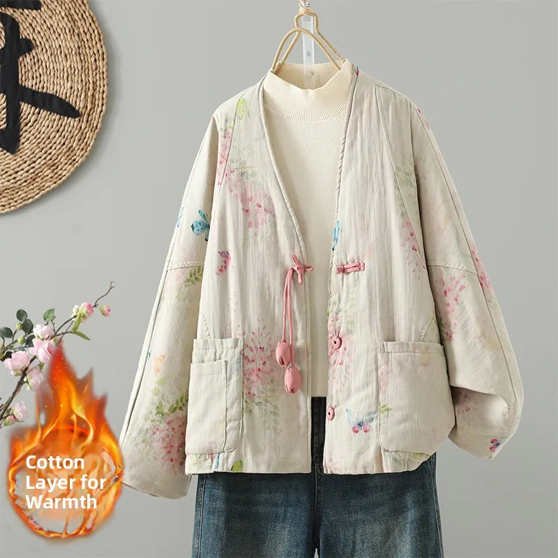 

Хлопковая куртка ручной работы, универсальная, большого размера, в китайском стиле, зимняя новинка, короткая верхняя одежда, омолаживающая, традиционная, в стиле Ханьфу