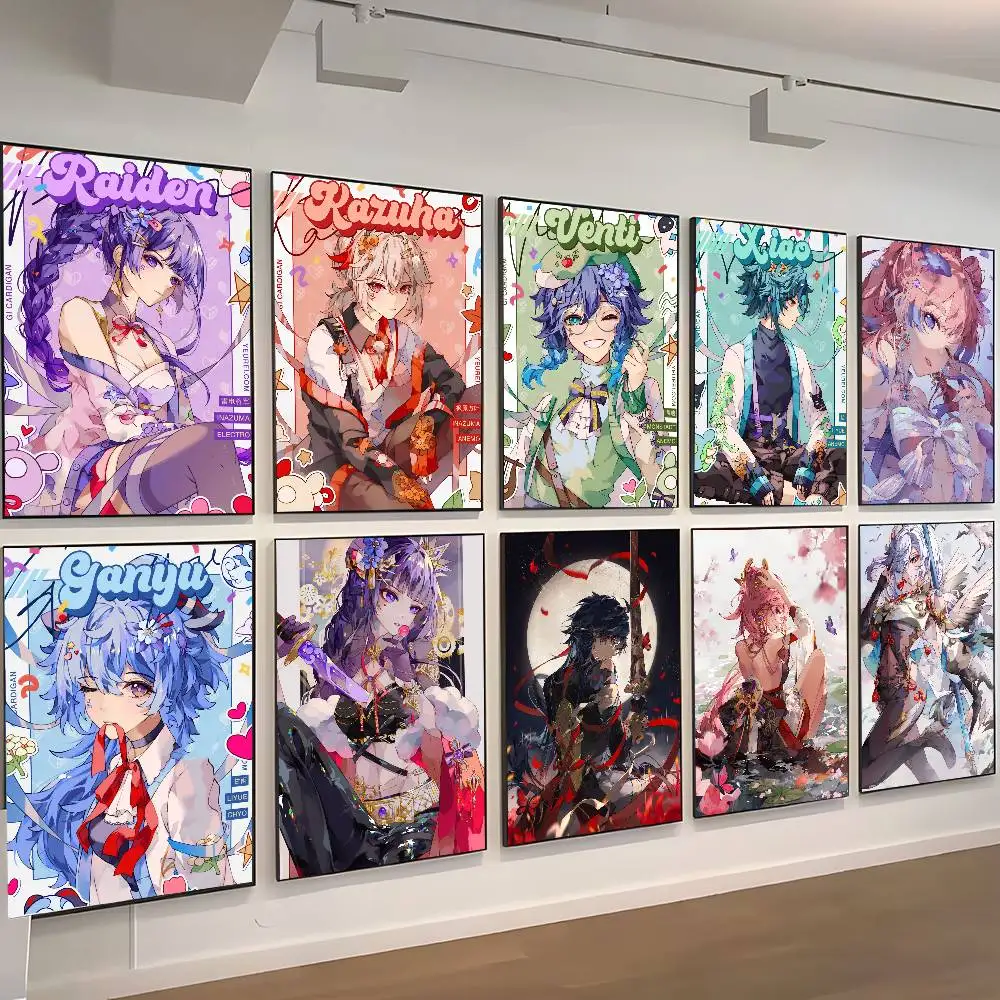 Beautiful Genshin Impact Baal Raiden Shogun  Posters High Quality Self-adhesive Wall Art Decorations Color Prints Sticky