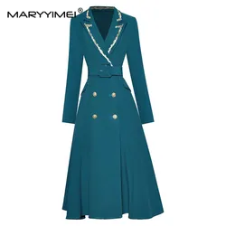 Maryimei Designer autunno inverno Trench donna ricamo colletto rovesciato cintura manica lunga doppio petto Blck Outwear soprabito