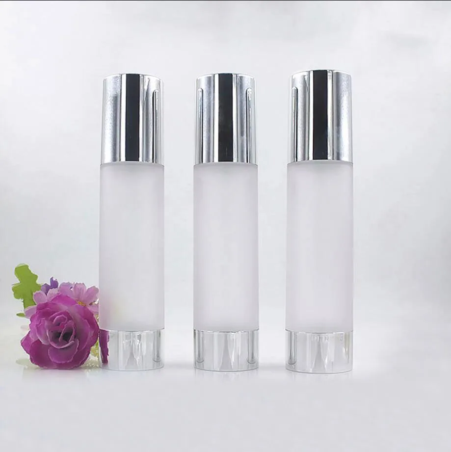 100ML plastic airless bottle shiny silver lid bottom lotion/emulsion/toner/serum/liquid foundation skin care Cosmetic Packaging