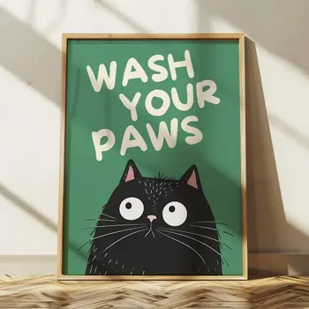 Umyjte si tlapky černá kočka plátno tisk koupelna kočka vy kakáte nástěnný umělecký plakát pro moderní obývací pokoj toaleta kuchyň domácí dekorace 6 nejlepší prodej Vtipné obrazy na toaletě - №1