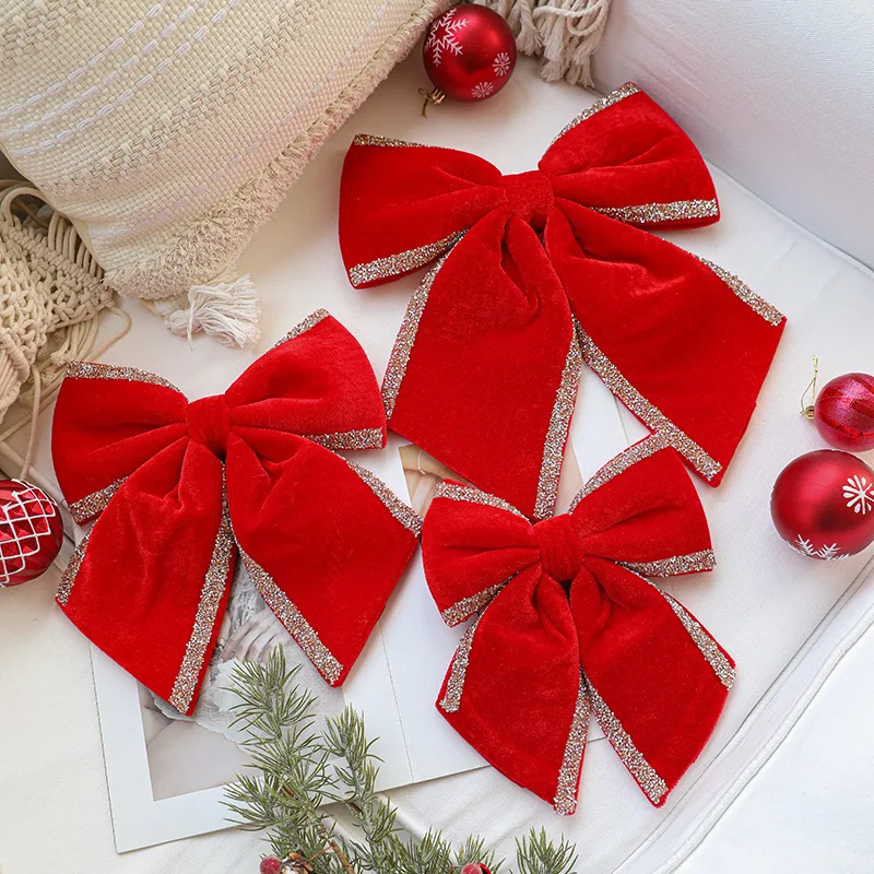 Christmas Bow Christmas Tree Ornament Large Red Soft Bow Door Wall Wreath Garland Decor New Year Xmas Home Party Decoration