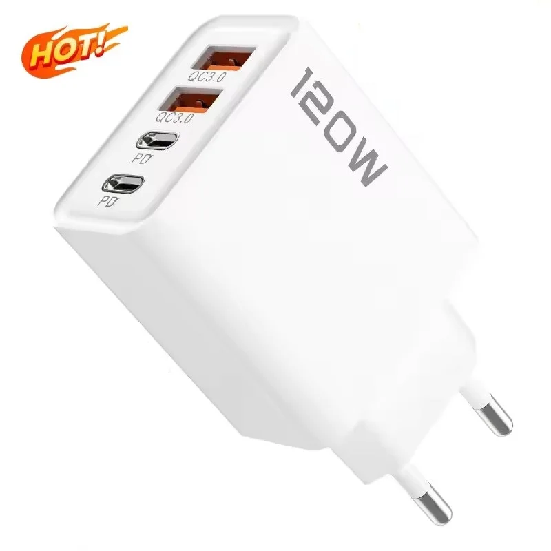 4 Port 120W USB C Charger Station PD QC3.0 AdapterFor iPhone Samsung Xiaomi Redmi Huawei EU Plug Travel