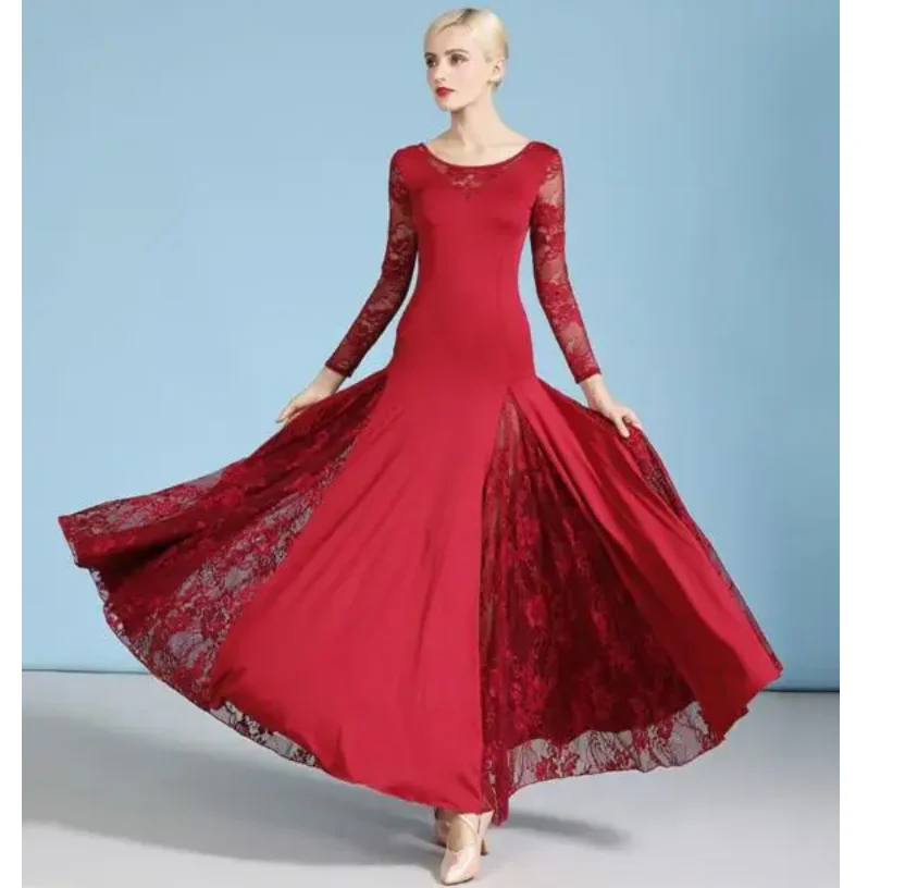 1pcs/lot Sexy lace ballroom dance dress for woman long sleeves waltz tango dance dresses standard ballroom dress