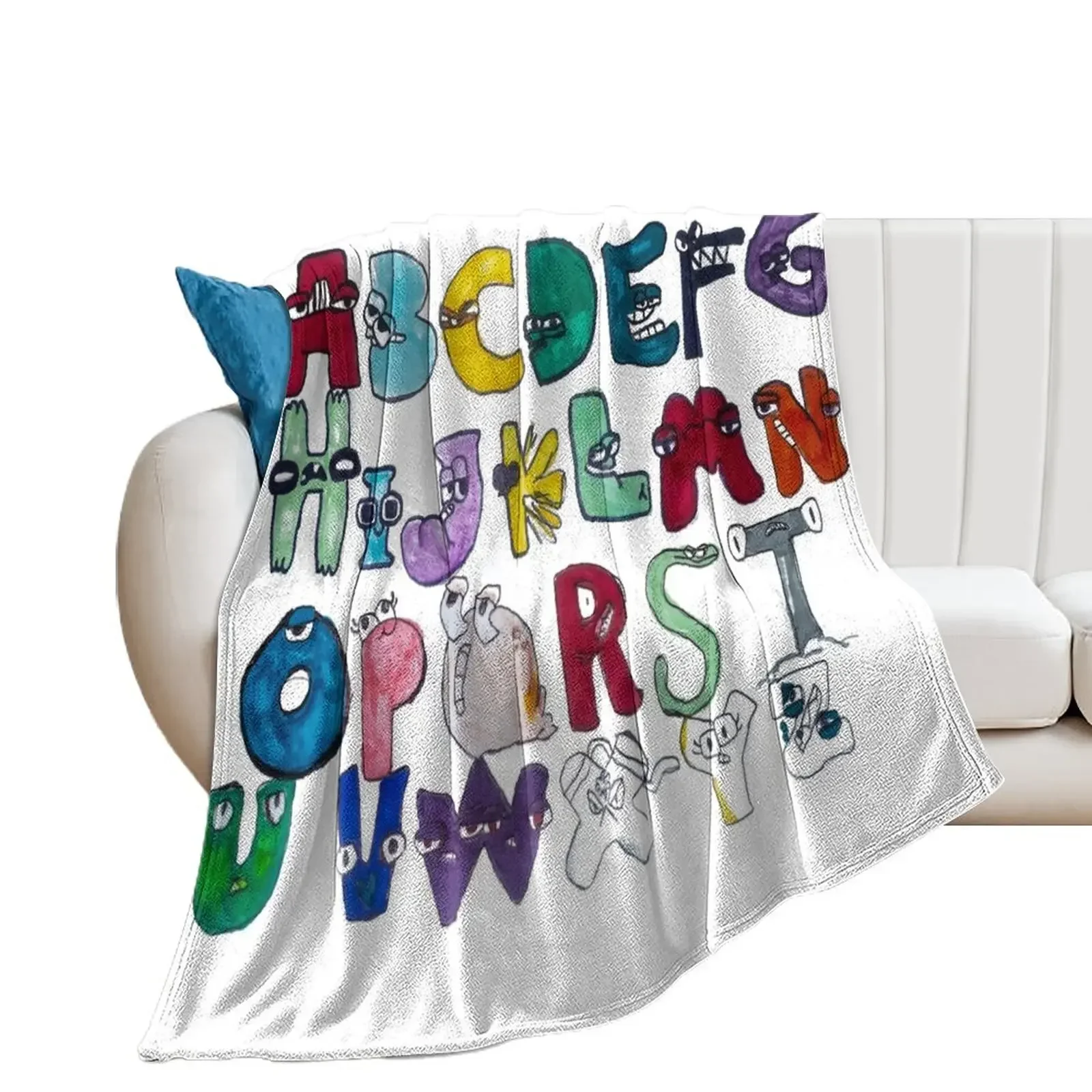 Hand drawn funny alphabet lore, english fonts with faces Throw Blanket Fashion Sofas Softest blankets ands Sofa Blankets