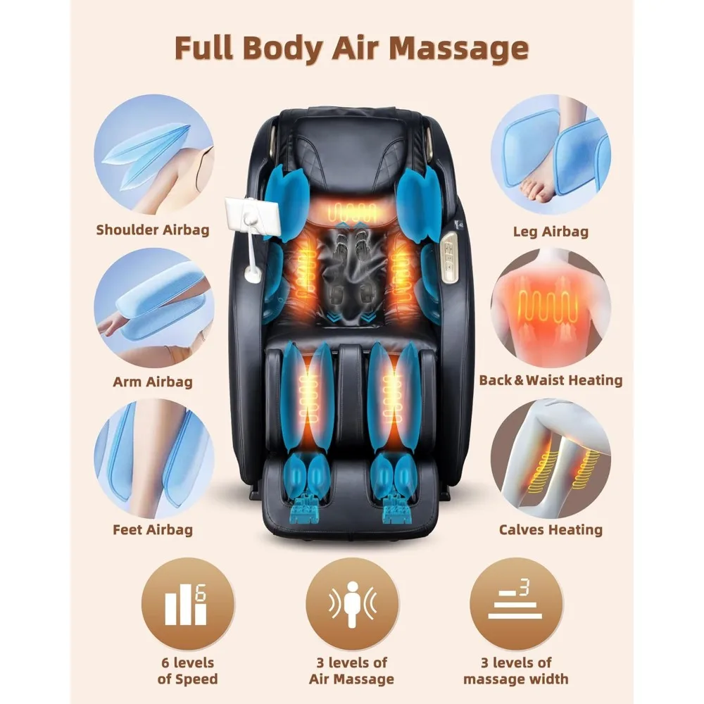 Cadeira de massagem 4D com extensão automática de pernas, calor de panturrilha na cintura traseira, varredura de pernas corporais, pista SL, estiramento de ioga, poltrona reclinável de massagem Shiatsu