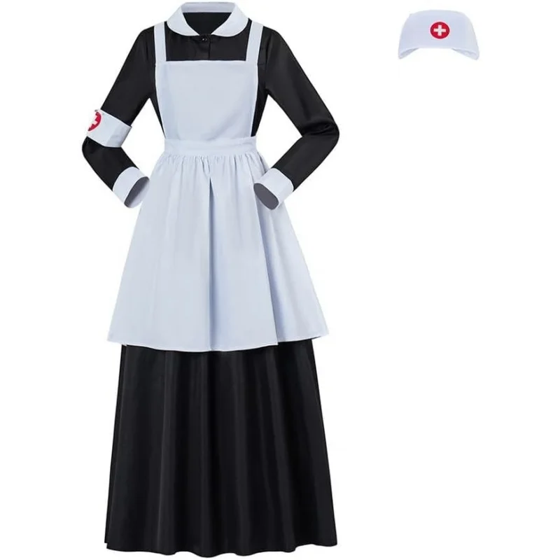 

❤️❤️❤️Florence Nightingale Cosplay Costume Women Nurse Dress with Apron Civil War Nurse Costume Uniform❤️⭐️❤️