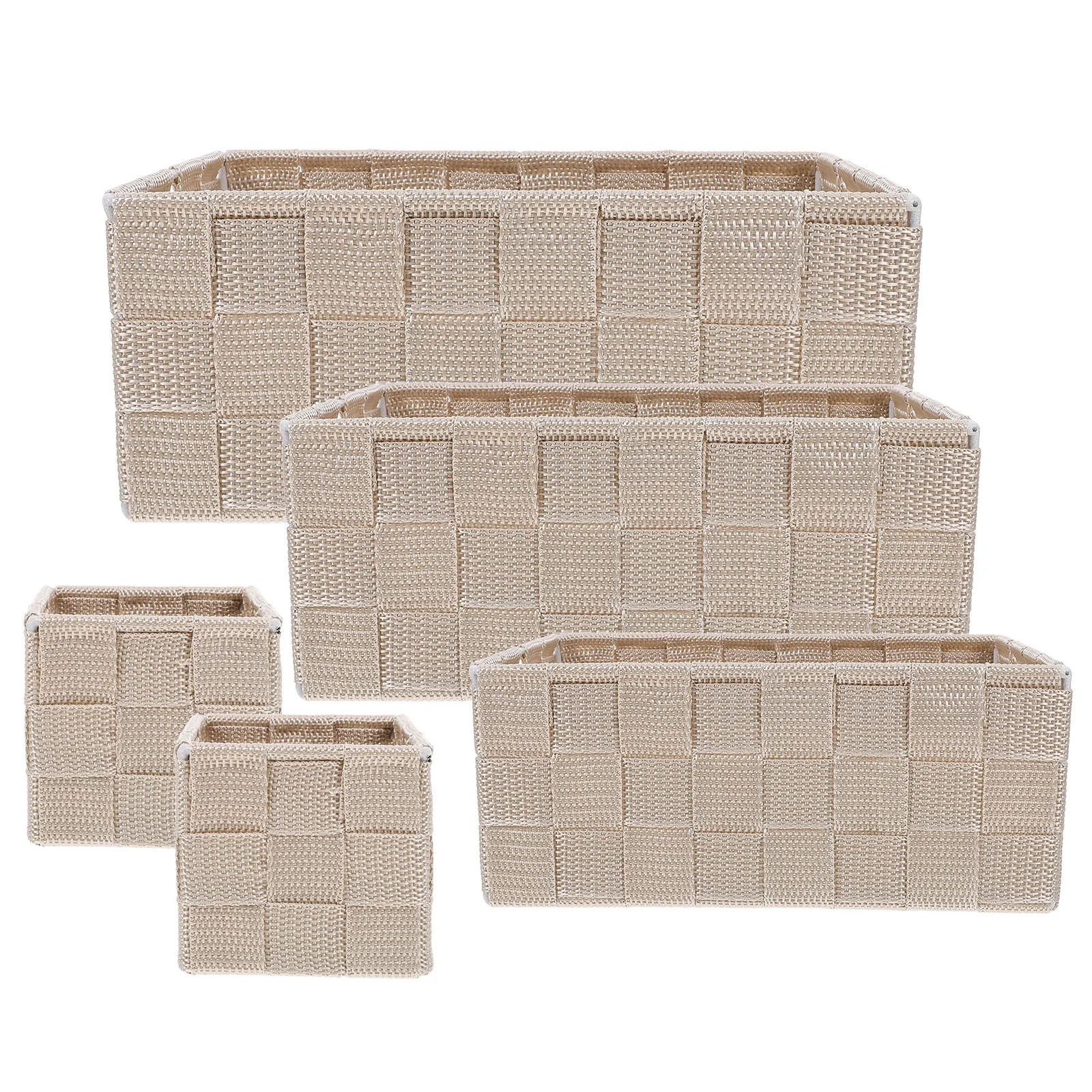 

Woven Storage Baskets Beige Bins Bathroom Desktop Kitchen Tray Snack Holder Versatile Design Durability Easy Cleaning