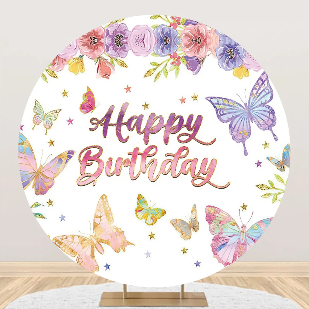 Round Backdrop for Girl Butterfly Swan Castle Flowers Theme Birthday Party Decor Baby Shower Custom Name Photography Background