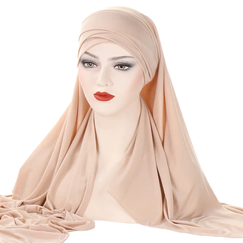 One Piece Amira Instant Hijab Scarf Muslim Women Pull On Ready Wear Scarf Shawl Islamic Turbante Headwrap Scarves Bandana Solid