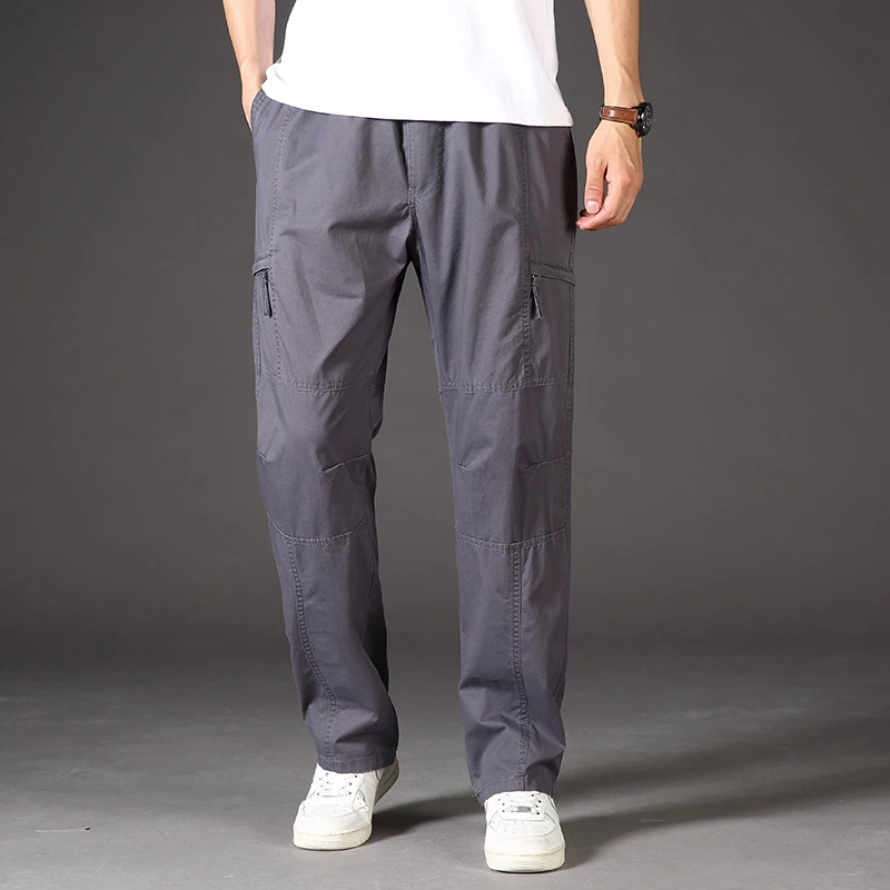 High Quality Men's Trousers Cargo Pants Zipper Pockets Elastic Waist with Banding Casual Sports Hiking Training Dungarees