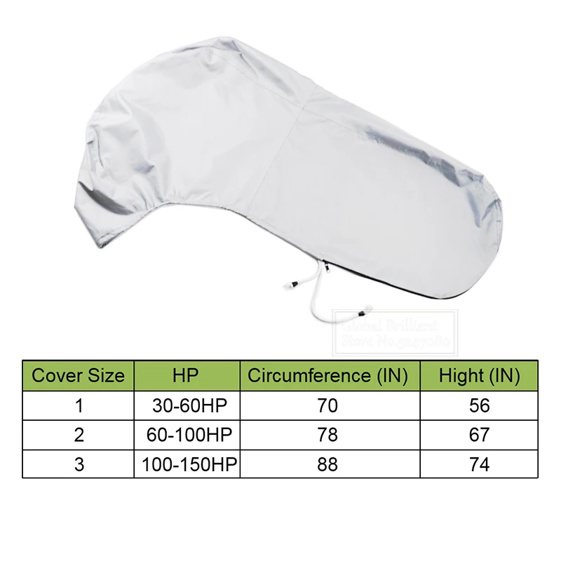 30-150HP Full Outboard Engine Cover 420D Waterproof Heavy Duty Engine Motor Covers Sunshade Anti-scratch Silver Boat Protector