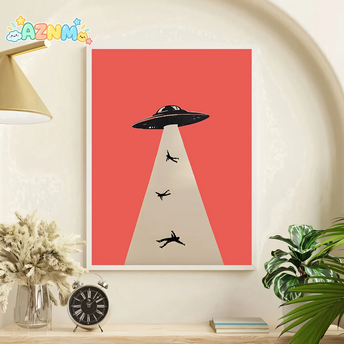 2D Flat, 1pc Frameless Alien Abduction Poster, UFO Retro Futurism Canvas Painting, Creative Wall Art, Birthday Present, Livin