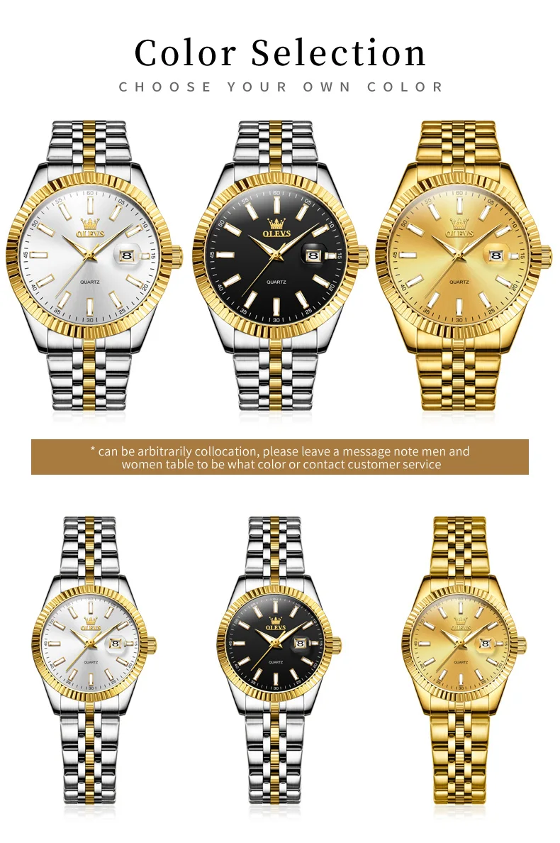 OLEVS ساعات الزوجين العلامة التجارية الفاخرة غرامة الصلب الأصلي كوارتز ساعة اليد للحبيب الخيوط الحافة مقاوم للماء تاريخ مضيئة