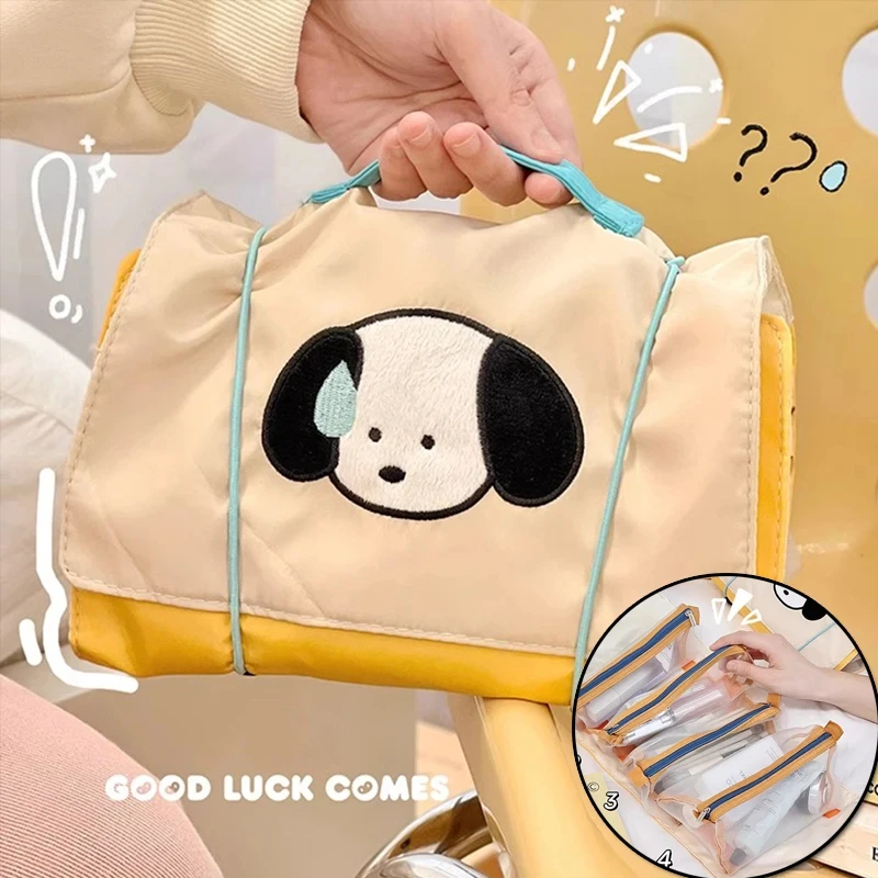 Detachable Cartoon Dog Makeup Bag New Portable Zipper Mesh Large Capacity Cosmetics Pouch Travel Cosmetic Storage Bags