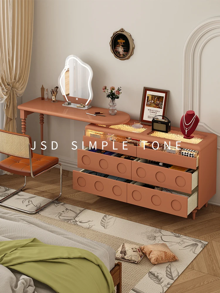 Simple tone French dresser chest integrated bedroom cream wind bed end retractable solid wood makeup table can be customized