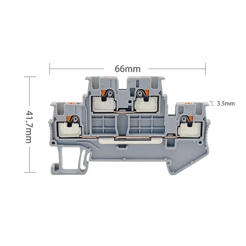 10pcs PTTB1.5 Din Rail Terminal Block PTTB-1.5 Double Layer Electrical Connector 1.5mm² Spring Wiring Connection Wire Conductor