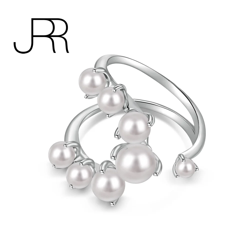 JRR Snow Collection 100% Pure 925 Sterling Silver U Shape Shell Pearl Princess Adjustable Rings For Women Girl Fine Jewelry Gift