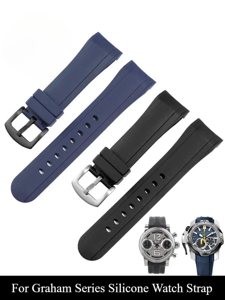 Elegant Blue Black Silicone Watchband for Graham Reeftiger Racing Timing Series Curved Interface Exquisite Sweatproof Strap 24mm