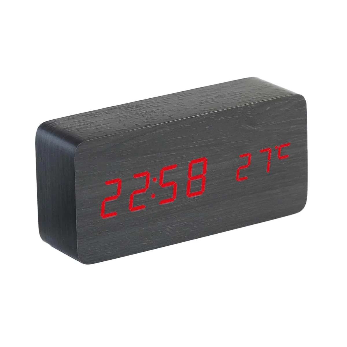 خشبية ساعة مكتب مربع ، LED العرض الرقمي ، المنبه ، عرض درجة الحرارة ، ديكور غرفة نوم
