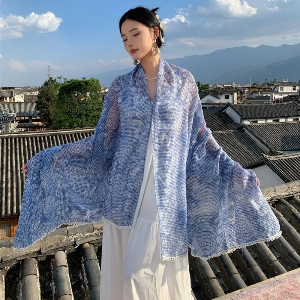 

Casual Sun Protection Paisley Shawl Floral Head Wraps Sunscreen Shawl Thin Large Beach Scarf Women