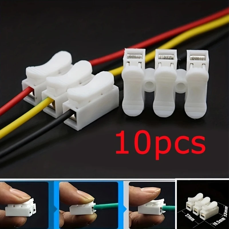 10pcs White No Solding Welding Quick 3P Cable Wire Connector No Screw Terminal  Block Spring Clamp