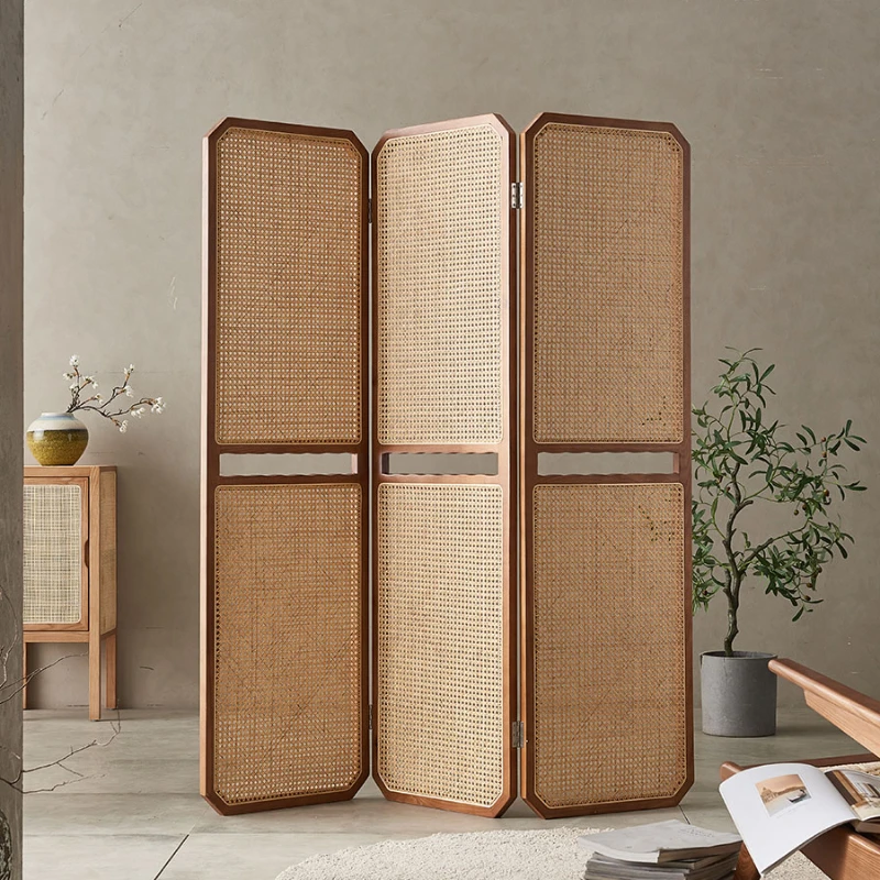 Folding rattan partition living room entrance blocking Chinese door decoration folding screen