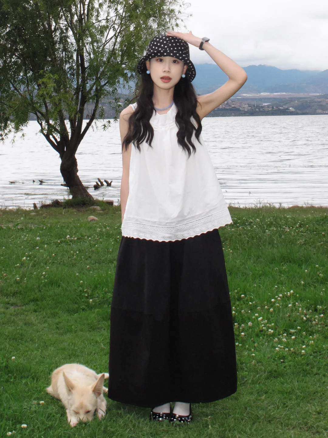 Dark Series Black Bloomer Skirt High Waist Japanese Style A-Line Midi Skirt Design Sensation Small Audience Loose Waist Drapi...