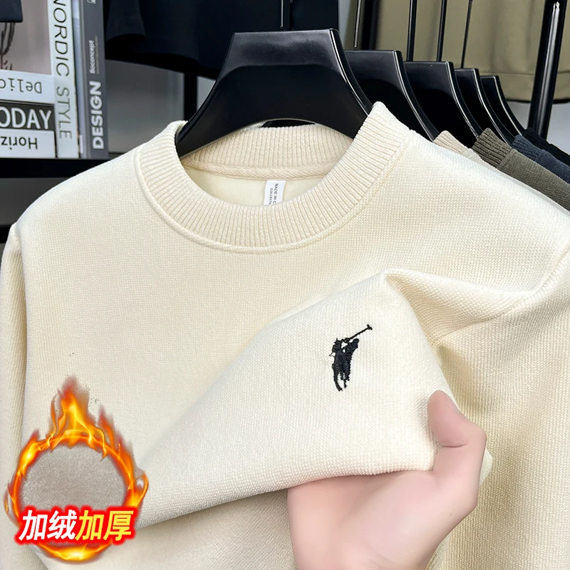 

Мужской зимний свитер 2025 года, новый универсальный вязаный свитер с круглым вырезом, плюшевый и утолщенный свитер для тепла, вязаный нижний свитер