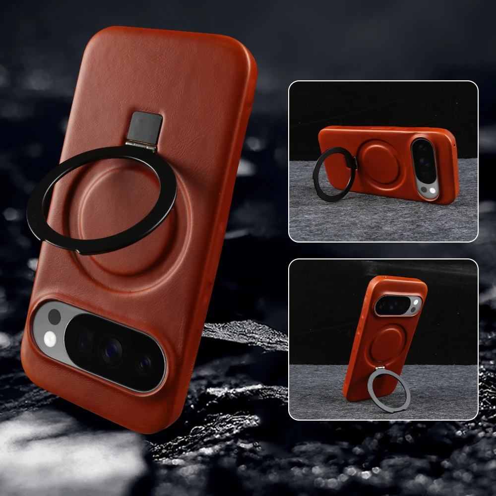 For Magsafe Bracket Genuine Leather Case for Google Pixel 10 11 Pro XL 10A 9A 9 Pro XL 8A 8 7A 7 6A 6 Pro Phone Cases Back Cover