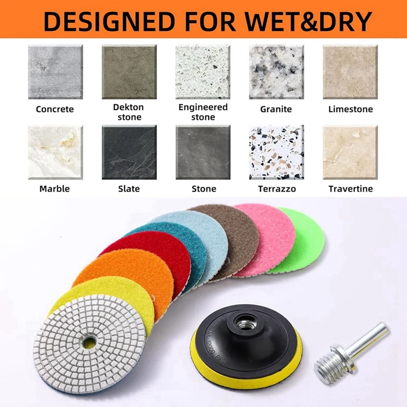 ABNO-13 шт. набор алмазных полировальных подушечек, подушечки с зернистостью 50-8000, набор для влажной/сухой полировки с подкладкой для дрели-шлифовальной машины, полировщика