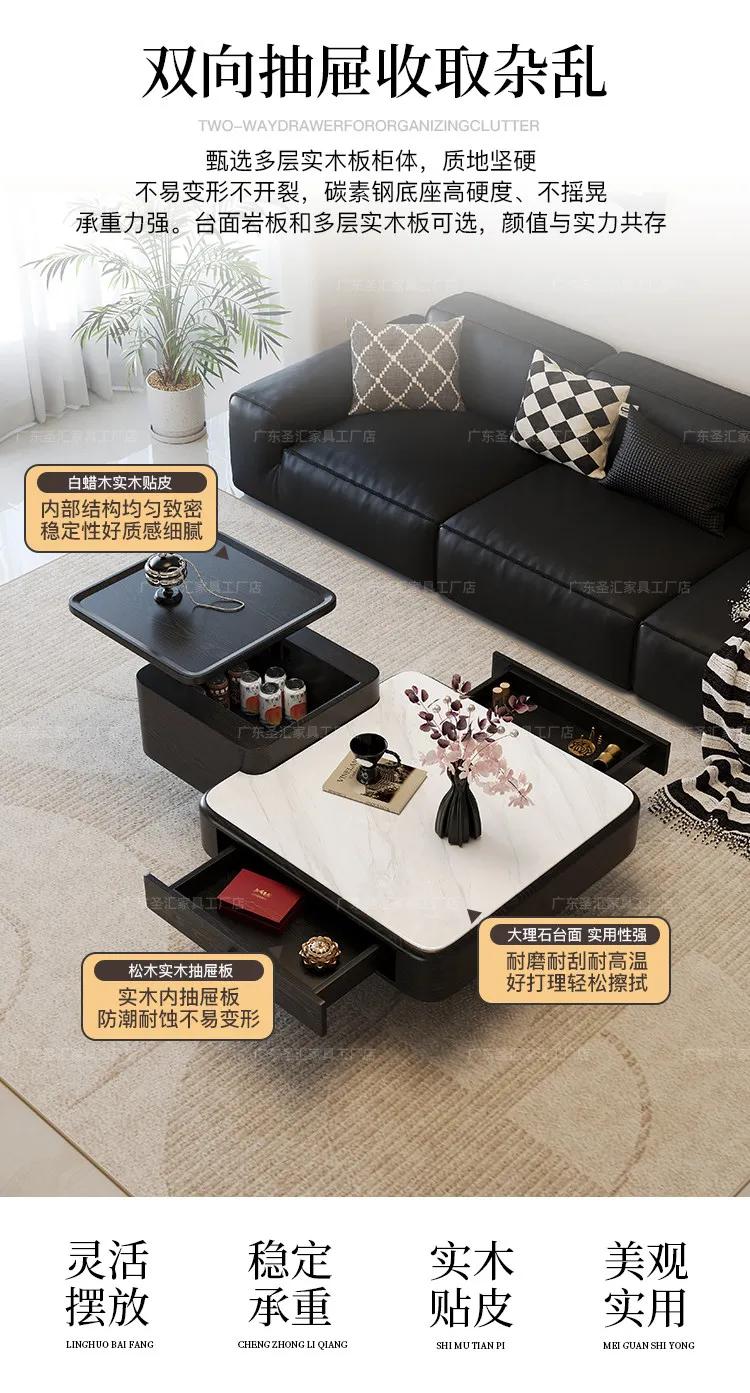 CX Italian light luxury square coffee table storage high-end living room household small apartment simple marble tea table