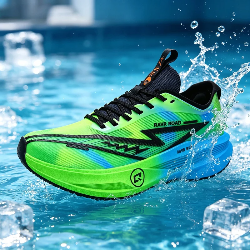 

Speed Boost Racing Sneakers Full Palm Carbon Fiber Sheet Ventilated Woven Upper Shock Recoil Midsole Skidproof Rubber