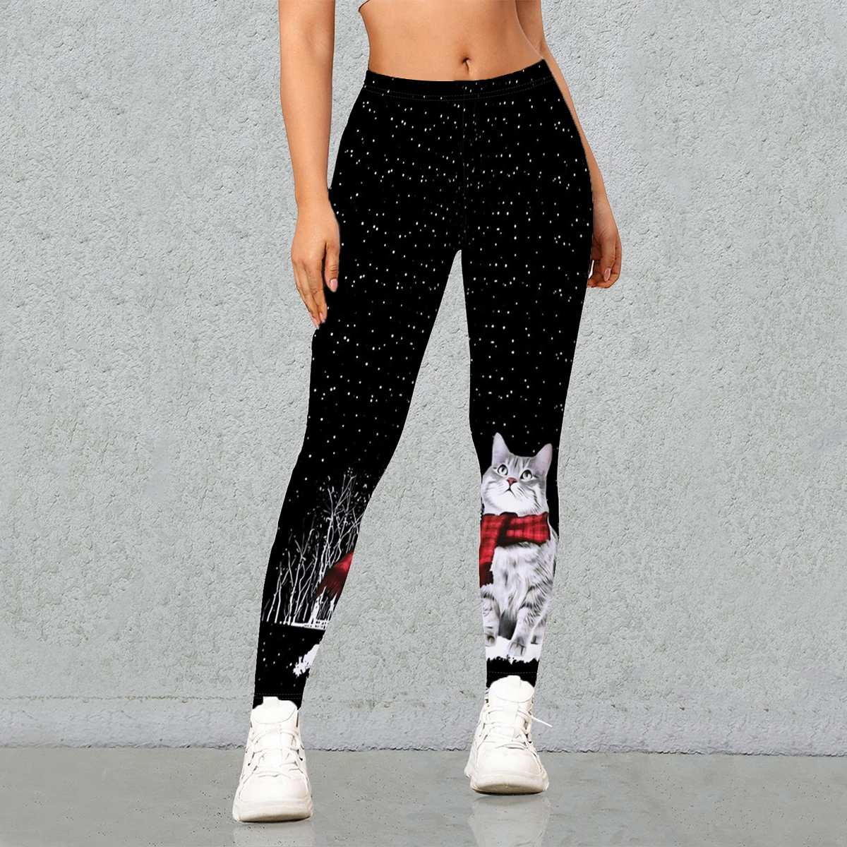 New Selling Digital Printed Nine-point Pants Christmas Kitten Leggings Fashion Hip Lift Tight Personality Pencil Pants Women