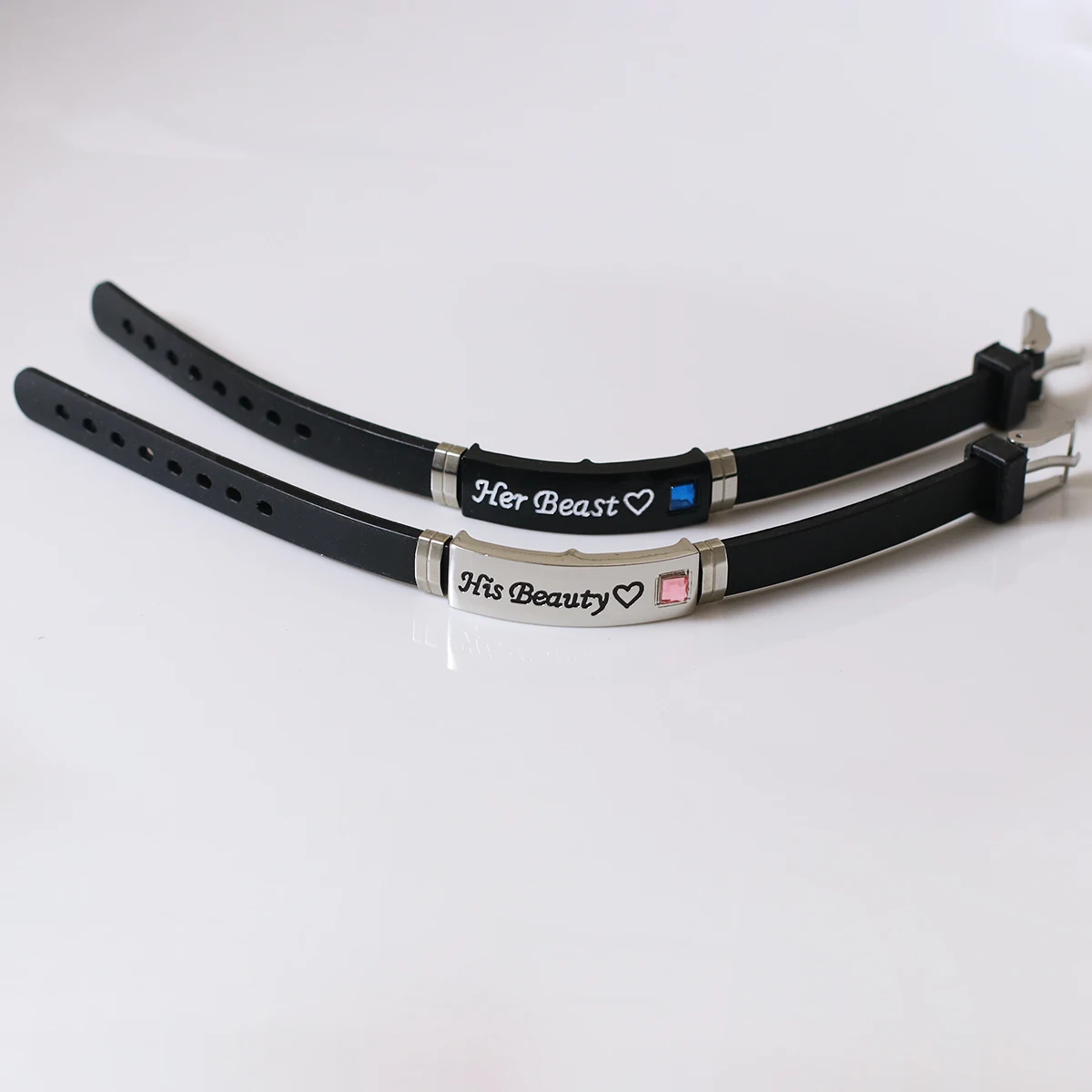 سوار Her Beast His Beauty Love للزوجين 2 سوار سيليكون أنيق #6
