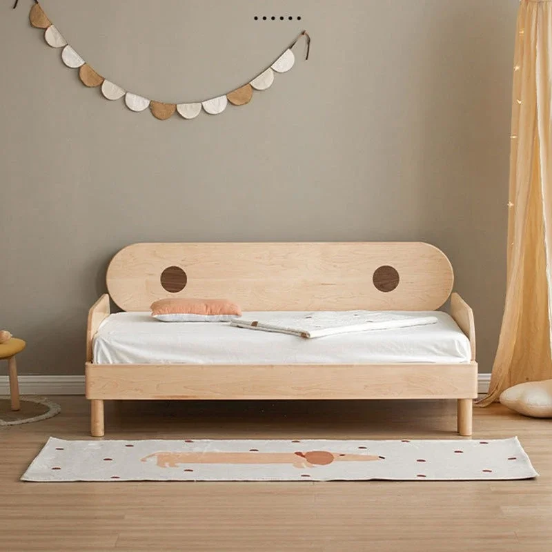 All solid wood hard maple children's bed, cherry wood bedside bed widened with guardrail telescopic pull boy and girl bed