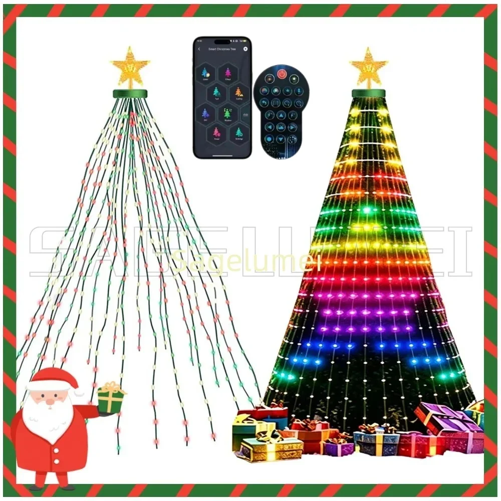 400Leds 2.1Meters Christmas Tree Toppers Lights Fairy LED Star String Waterfall Xmas APP Bluetooth Home Yard Holiday Decor DC5V