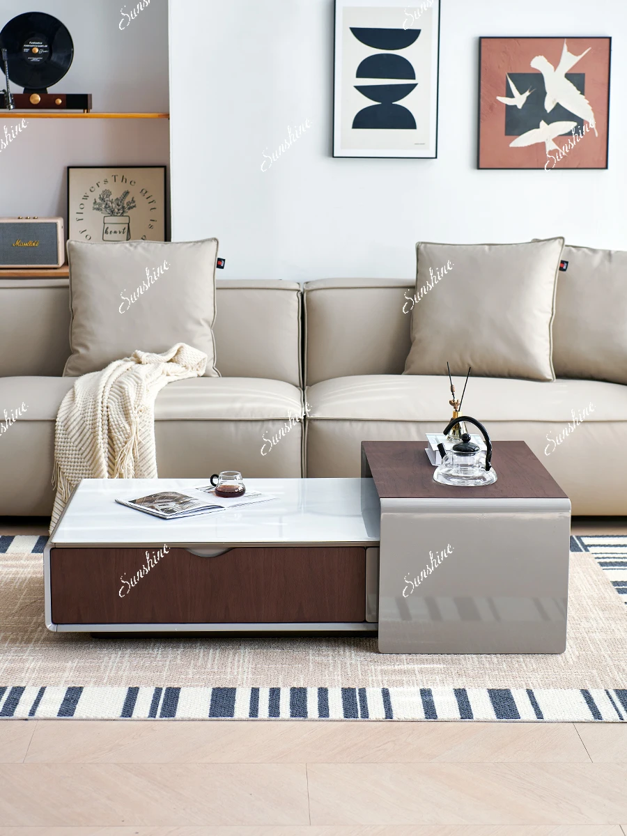 Modern simple microcrystalline stone living room coffee table rectangular high and low combination table