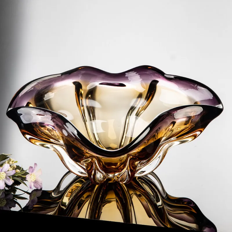 #High End Exquisite Large Fruit Plate, Home Living Room Artistic Feeling, Crystal Glass Fruit Basin, High-end Feeling, Light