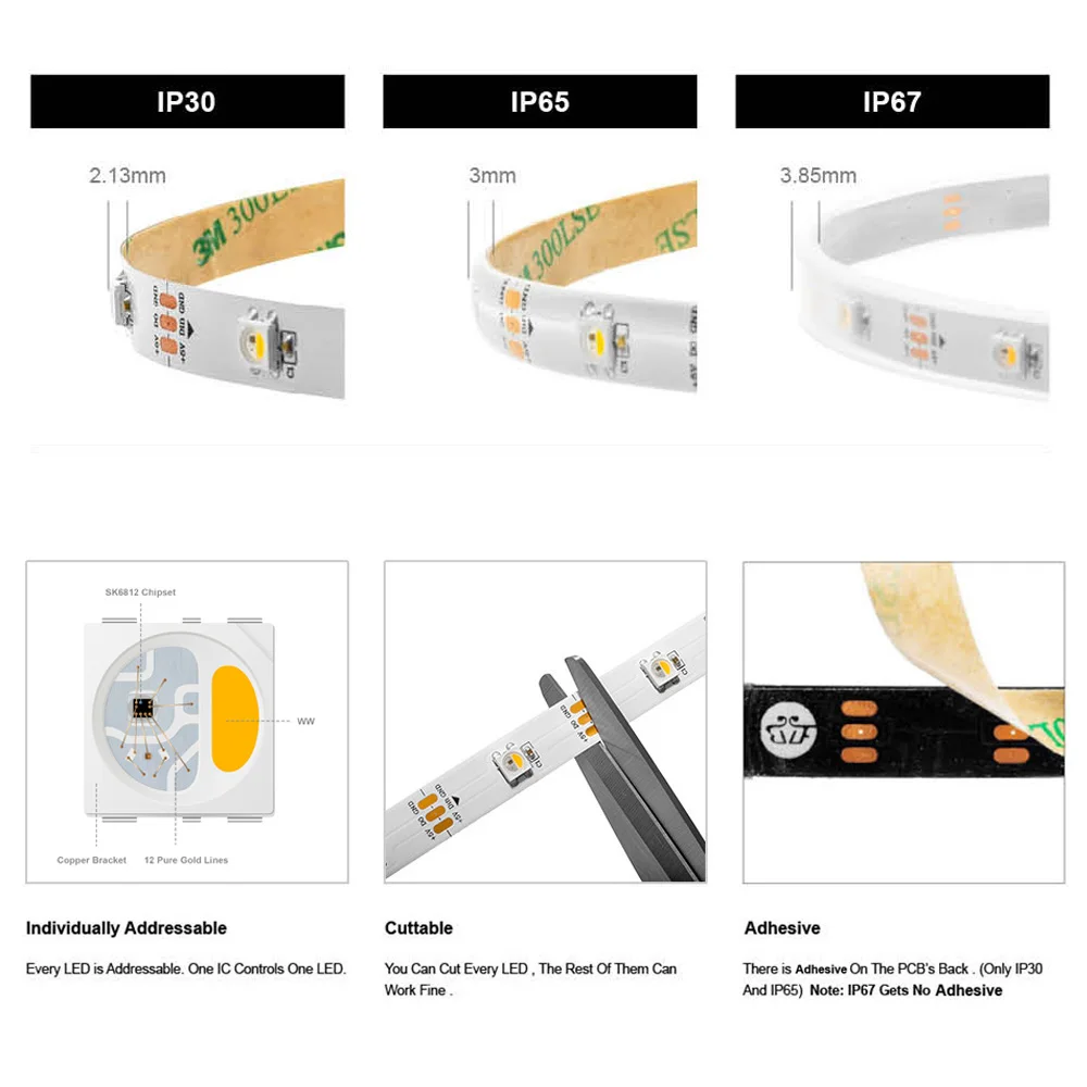 SK6812 RGBW 4 w 1 podobny WS2812B listwa Led RGBWW światło 1m 4m 5m 30 60 144 LEDs indywidualne adresowalne diody Led IP30 65 67 5V