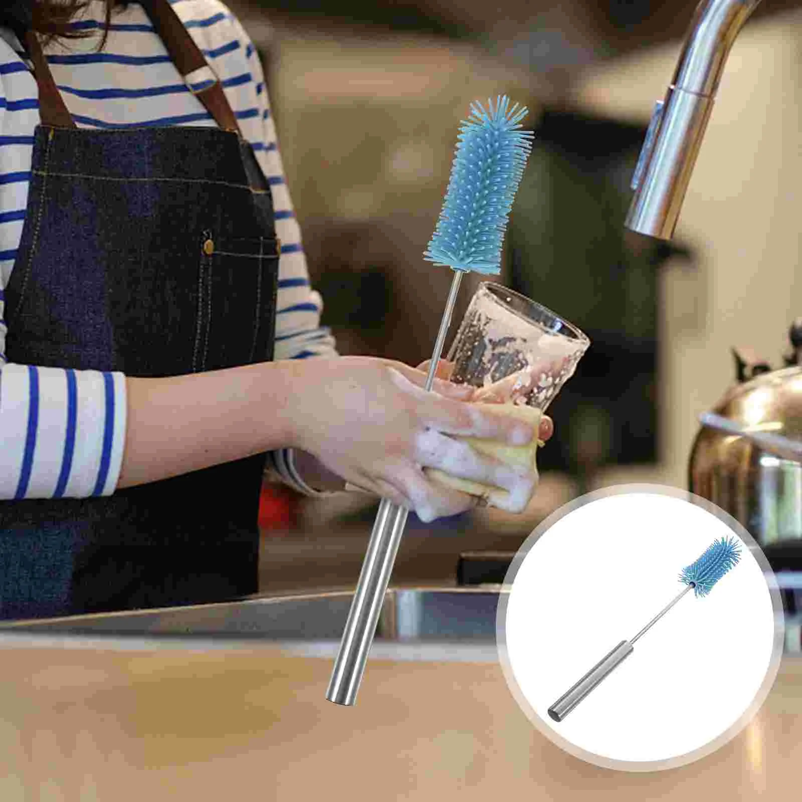 Silicone Cleaning Brush Handheld Cup Cleaner Semi Automatic Whisk for Bottles Long Handle Push Type Household