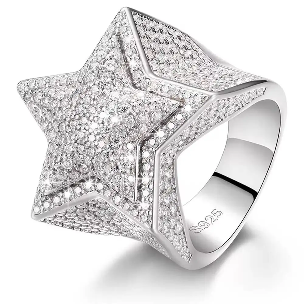 

Moissanite VVS D Color Hip Hop Iced Out 3D Star Men Ring with 10K Gold 925 Sterling Silver Hip Hop Moissanite Rings