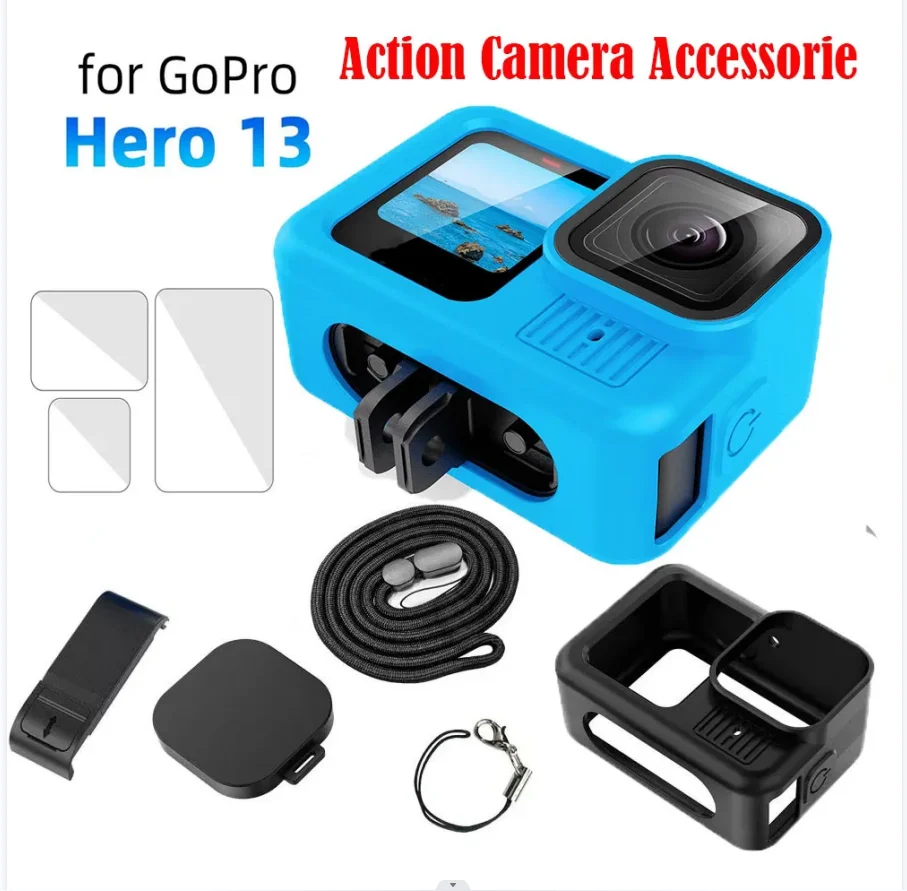 

Protector Soft Silicone Cas+Lens for GoPro Hero13 Cover Cap+ Lanyard Accessories Bundle Kit-Black