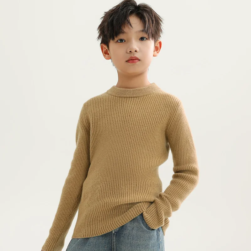 

Свитер унисекс из 100% мериносовой шерсти с круглым вырезом, осенне-зимний пуловер с длинными рукавами, базовая детская одежда, топы