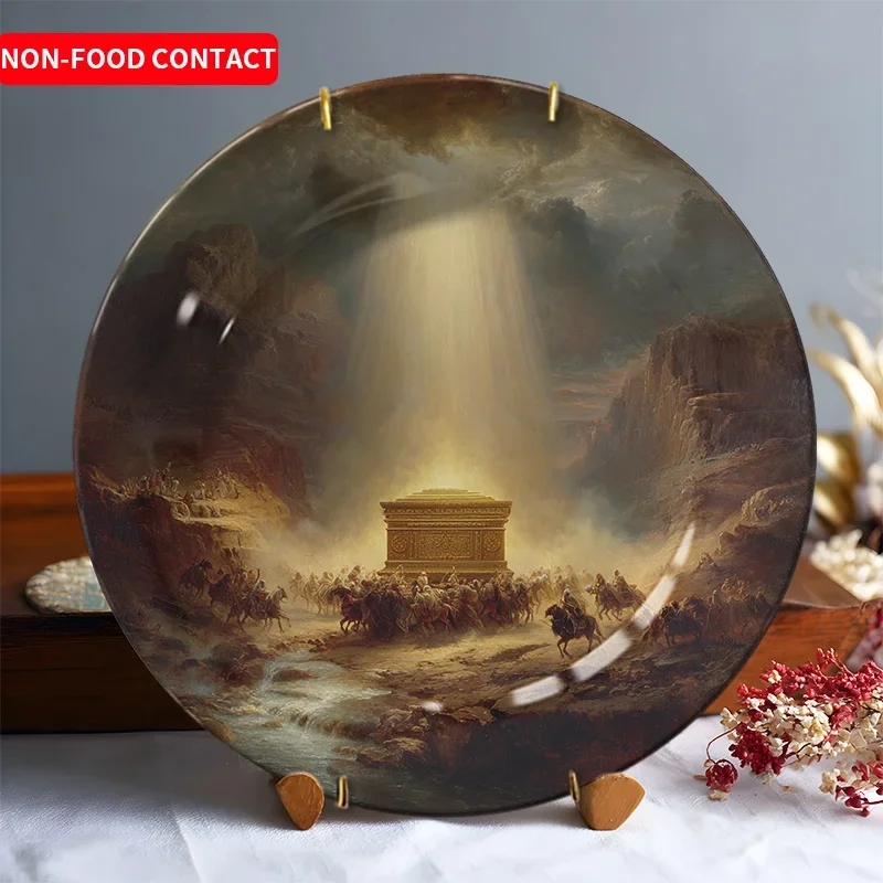 1pc Hand-Painted Desert Horse Rider Ceramic Decorative Plate - Art Deco Style, Round Shape, Non-Food Contact Wall Art for Home,