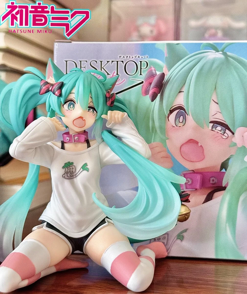 Original 13cm Anime Figure Taito Desktop Cute Hatsune Miku Cat Ear Pajamas Action Figure Ornaments Model Doll Toy Trendy Gifts