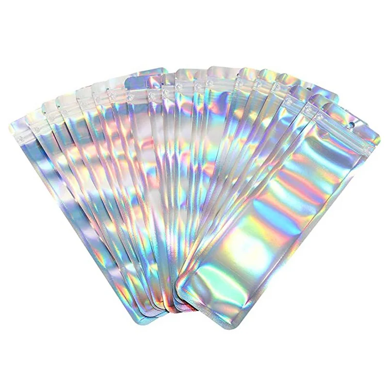 

2000Pcs/Lot Storage Bags Holographic Packaging Bags Storage Bag for Food Storage Clear Front with Aluminum Foil Ziplock Bag