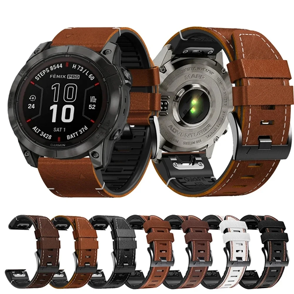 QuickFit 22 26mm Strap For Garmin Epix Gen 2 Leather+Silicone Band Fenix 8 7 6 7X Pro 47 51mm 5X Plus Enduro Bracelet Watchband